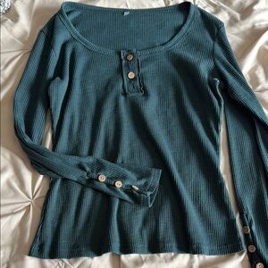 Teal Ribbed Button-Up Women's Top